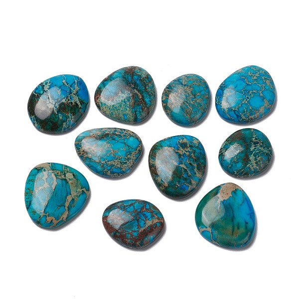 

PandaHall Natural Regalite/Imperial Jasper/Sea Sediment Jasper Cabochons, Dyed, Nuggets, Blue, 28~33x23.9~25x6~7.2mm Imperial Jasper Nuggets...