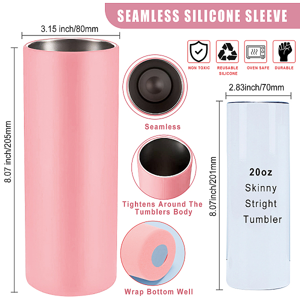 

PandaHall GORGECRAFT 2PCS Unseamed Silicone Wrap for Sublimation Tumblers 20oz Reusable Silicone Sublimation Sleeve Mug Clamp Sleeve Fixture..., Pink