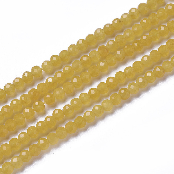 

PandaHall Natural Green Jade Beads Strands, Faceted, Rondelle, Gold, 3x2.5mm, Hole: 0.2mm, about 130~140pcs/strand, 15.5~16 inch(39~40cm)...
