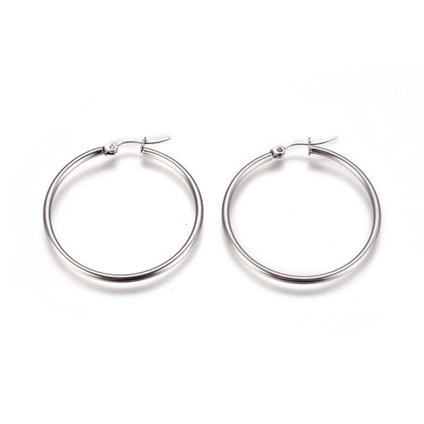 

PandaHall 201 Stainless Steel Hoop Earrings, with 304 Stainless Steel Pin, Hypoallergenic Earrings, Ring Shape, Stainless Steel Color, 38mm...