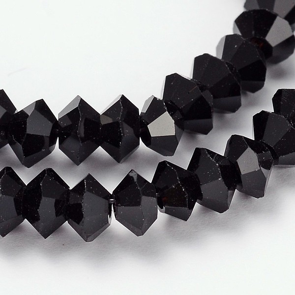 

PandaHall Faceted Bicone Glass Bead Strands, Black, 5x3mm, Hole: 1mm, about 99pcs/strand, 11.8 inch Glass Bicone Black