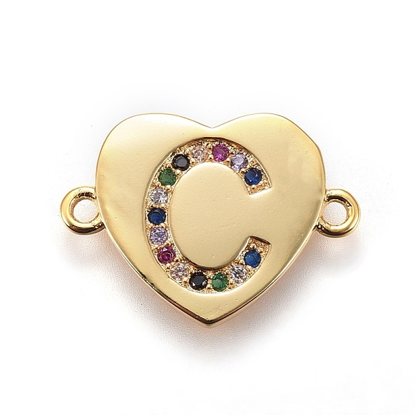 

PandaHall Brass Micro Pave Cubic Zirconia Links, Heart with Letter, Colorful, Golden, Letter.C, 14~14.5x19.5~20x1.5mm, Hole: 1.5mm...