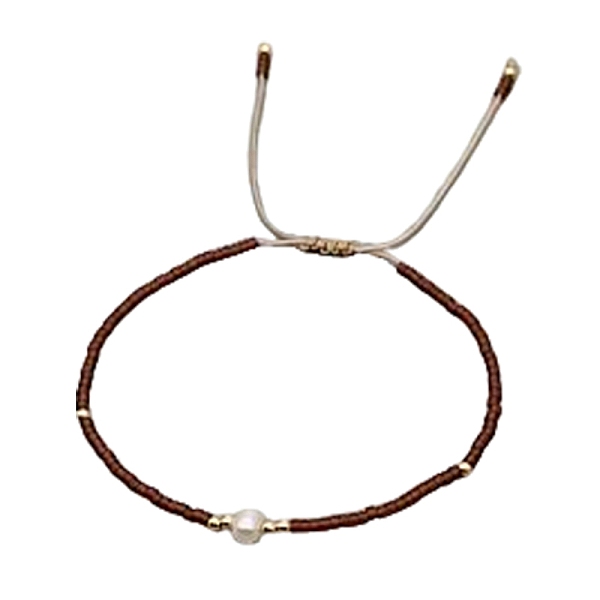 Bracciale regolabile da donna intrecciato con perline tubolari in vetro e perle naturali d'acqua dolce
