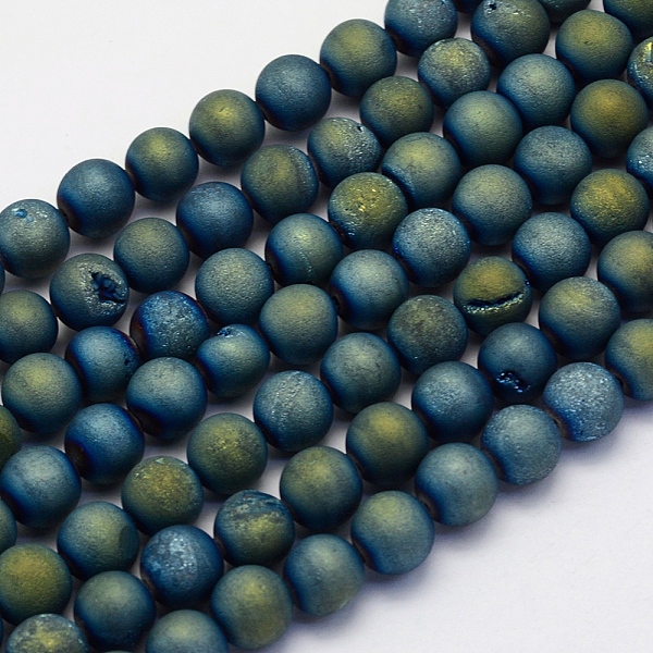 

PandaHall Electroplate Natural Druzy Agate Beads Strands, Round, Frosted, Green Plated, 10mm, Hole: 1mm, about 38pcs/strand, 15.7 inch(40cm)...
