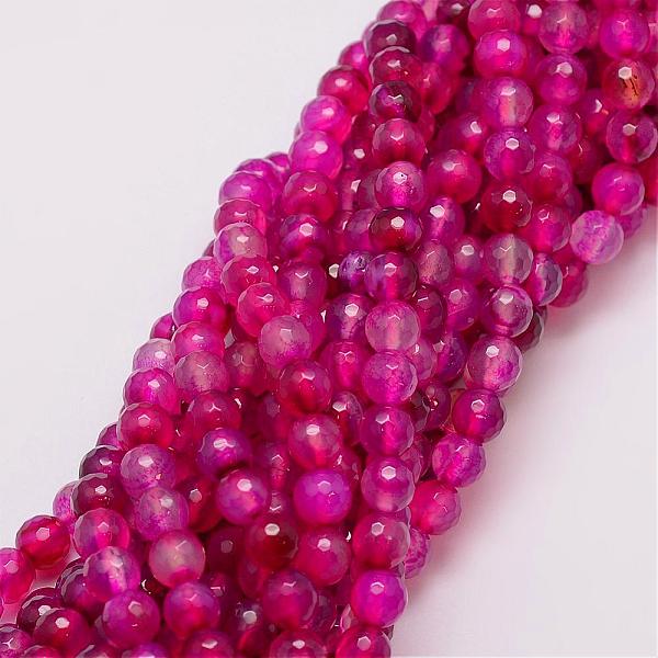

PandaHall Natural Agate Bead Strands, Dyed, Faceted, Round, Camellia, 8mm, Hole: 1mm, about 47pcs/strand, 14 inch Crackle Agate Round Pink