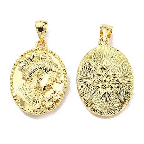 

PandaHall Rack Plating Brass Pendants, Lead Free & Cadmium Free, Long-Lasting Plated, Oval with Human Charm, Real 18K Gold Plated...