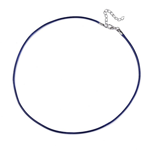 

PandaHall Waxed Cotton Cord Necklace Making, with Alloy Lobster Claw Clasps and Iron End Chains, Platinum, Blue, 17.12 inch(43.5cm), 1.5mm...