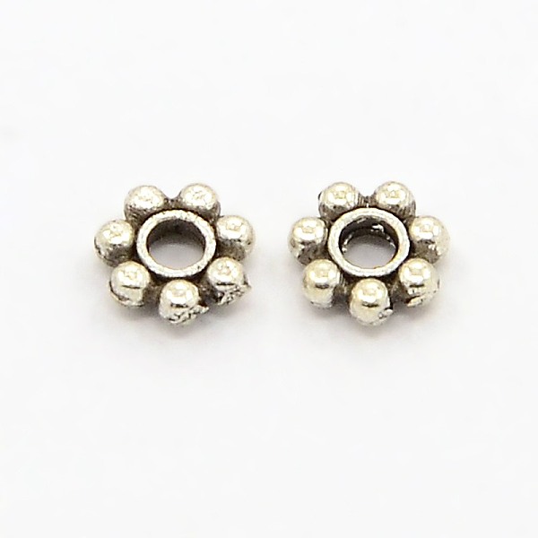

PandaHall Tibetan Style Alloy Daisy Spacer Beads, Lead Free & Cadmium Free, Snowflake, Antique Silver, 4x1.5mm, Hole: 1mm, about...