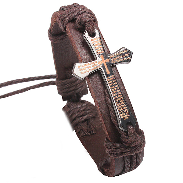 Verstellbare Kreuz Mit Wort Eisen Geflochtenen Lederband Armbänder