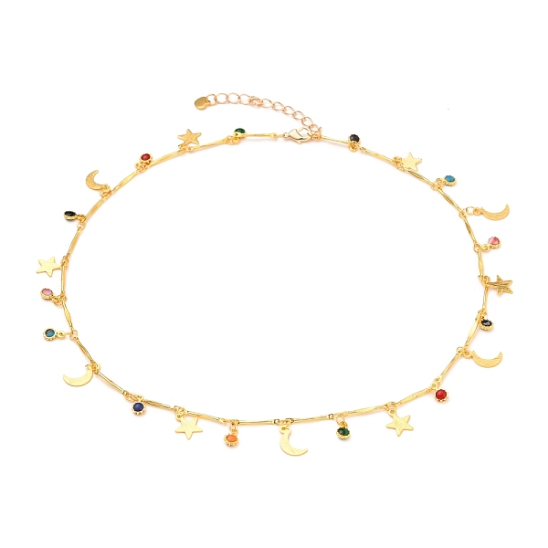 

PandaHall Brass Enamel Pendant Necklaces, with Bar Link Chains and Lobster Claw Clasps, Star & Moon & Flower, Golden, Colorful, 15.35 inch...