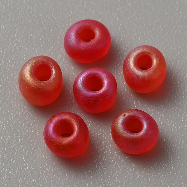

PandaHall Transparent Frosted Glass Beads, Rondelle, Red, 5x3.5mm, Hole: 1.2mm, about 2400pcs/200g Glass Rondelle Red