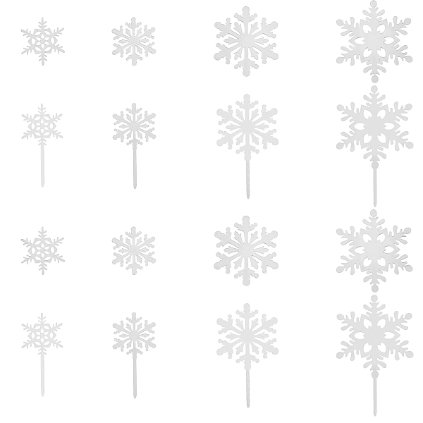 PandaHall SUPERFINDINGS 8 Sets 2 Style Acrylic Cake Toppers, Cake Inserts Decoration, Christmas Theme, Snowflake, White...