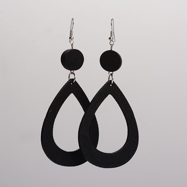 

PandaHall Trendy Teardrop Wood Dangle Earrings, with Platinum Plated Iron Earring Hooks, Black, 105x45mm, Pin: 0.8mm Wood Black