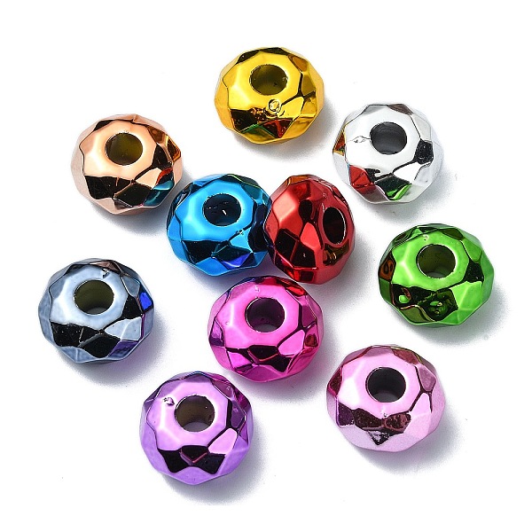 

PandaHall UV Plating Acrylic European Beads, Large Hole Beads, Faceted, Mixed Color, 15x8mm, Hole: 4.7mm Acrylic Flat Round Multicolor