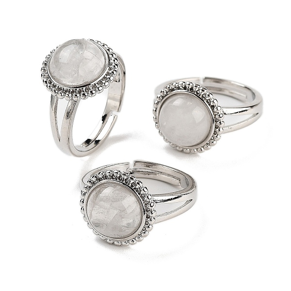 

PandaHall Natural Quartz Crystal Round Adjustable Rings, Platinum Plated Brass Finger Rings for Men, Inner Diameter: 18mm Quartz Crystal...
