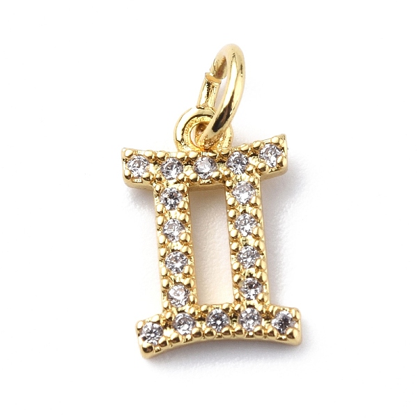 

PandaHall Brass Micro Pave Cubic Zirconia Charms, Constellation Charm, with Jump Rings, Real 18K Gold Plated, Gemini, 12x7.5x1.5mm, Hole..., Clear
