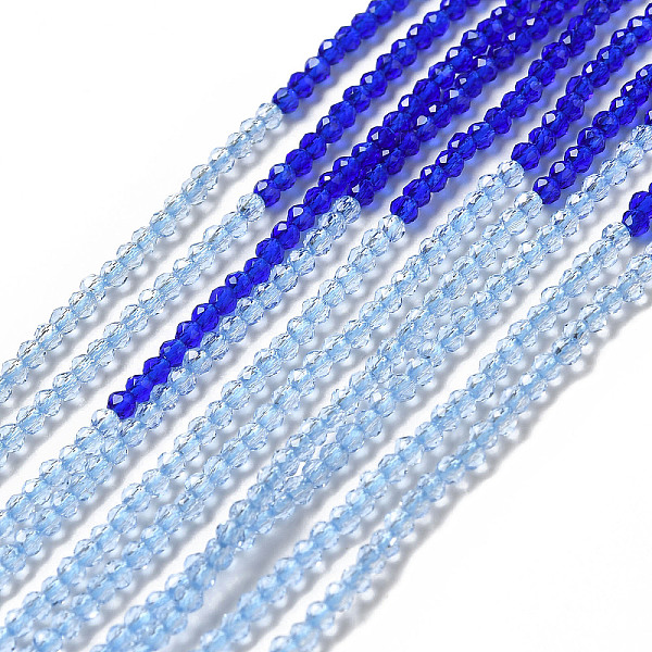 

PandaHall 2 Colors Transparent Glass Beads Strands, Segmented Multi-color Beads, Faceted, Round, Blue, 2mm, Hole: 0.5~0.6mm, about...
