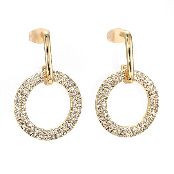 

PandaHall Brass Micro Pave Clear Cubic Zirconia Dangle Stud Earrings, with Ear Nuts, Ring, Real 18K Gold Plated, 31mm, Pin: 0.7mm Brass Ring...