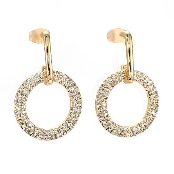 Brass Micro Pave Clear Cubic Zirconia Dangle Stud Earrings