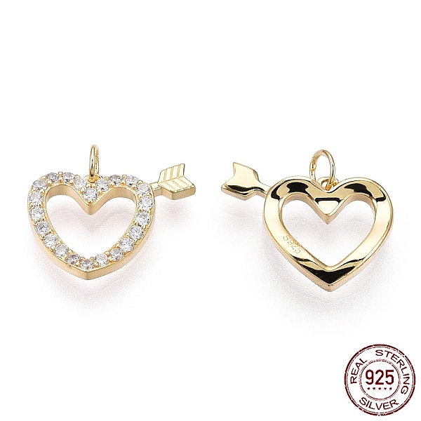 PandaHall 925 Sterling Silver Micro Pave Cubic Zirconia Charms, with S925 Stamp and Jump Ring, Heart with Arrow Charms, Nickel Free, Real...