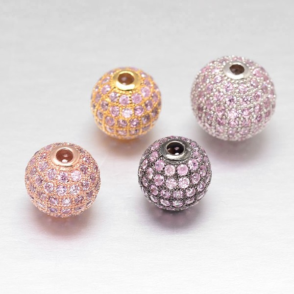 

PandaHall CZ Brass Micro Pave Cubic Zirconia Round Beads, Mixed Color, 10mm, Hole: 2mm Brass+Cubic Zirconia Round Pink