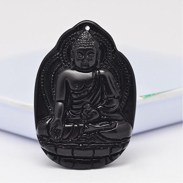 

PandaHall Natural Obsidian Large Cameo Pendants, Buddhist Jewelry Pendants, Buddha, 51~53x35.5~37.5x11~13mm, Hole: 2mm Obsidian Human Black