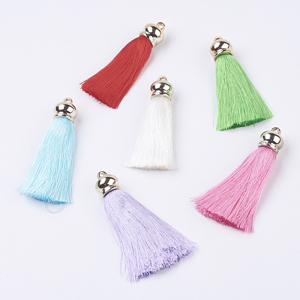 

PandaHall Nylon Thread Tassel Big Pendants Decoration, with Plastic Findings, Mixed Color, 69~77x15.5mm, Hole: 2.5mm Nylon Multicolor