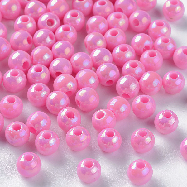 

PandaHall Opaque Acrylic Beads, AB Color Plated, Round, Hot Pink, 6x5mm, Hole: 1.8mm, about 440pcs/50g Acrylic Round