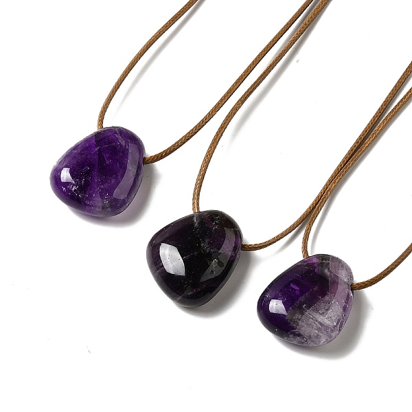 Natürliche Amethyst-Halskette Mit Dreieckigem Anhänger Und Gewachster Kordel Für Damen