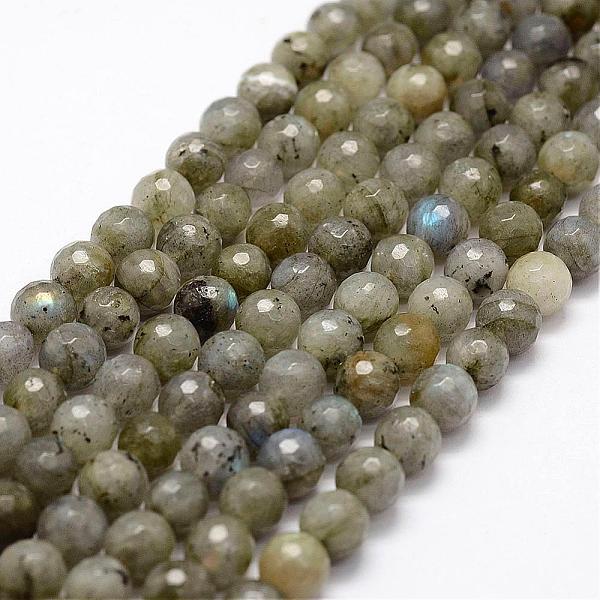 PandaHall Faceted Natural Labradorite Beads Strands, Round, 6mm, Hole: 1mm, about 62pcs/strand, 14.8 inch Labradorite Round Green