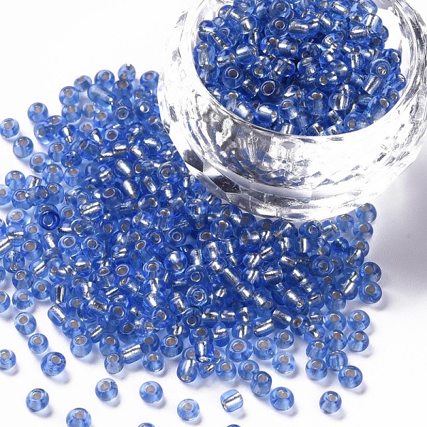 

PandaHall 8/0 Glass Seed Beads, Silver Lined Round Hole, Round, Royal Blue, 8/0, 3mm, Hole: 1mm, about 1111pcs/50g, 50g/bag, 18bags/2pounds...