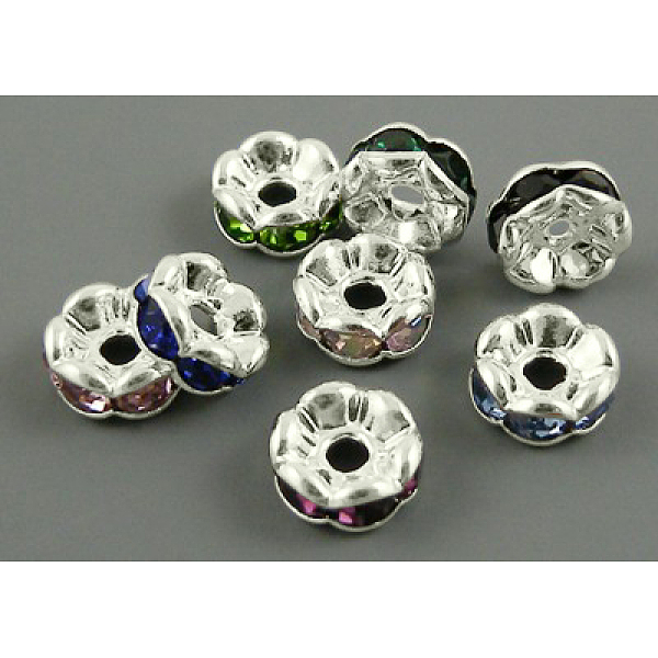 

PandaHall Brass Rhinestone Spacer Beads, Grade A, Wavy Edge, Silver Color Plated, Rondelle, Mixed Color, 7x3.2mm, Hole: 1mm Brass+Rhinestone..., Multicolor