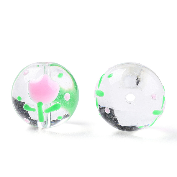 

PandaHall Transparent Handmade Lampwork Beads, Round with Flower Pattern, Green, 17x16x15mm, Hole: 1.8~2mm Lampwork Round Pink