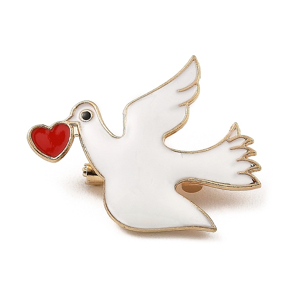 PandaHall Bird & Love Heart Alloy Enamel Brooches, Brass Pin Jewelry for Women, White, 24x29x7mm Alloy+Enamel Bird White