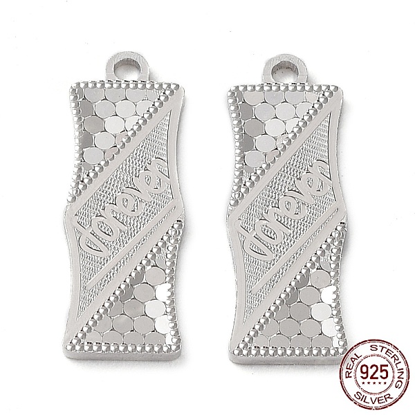 

PandaHall Rhodium Plated 925 Sterling Silver Pendants, Bamboo Stick with Polka Dot & Word Forever Charm, Textured, Real Platinum Plated...