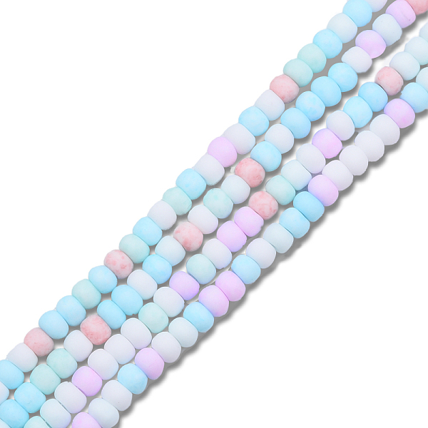 

PandaHall Opaque Spray Painted Glass Bead Strands, Frosted, Flat Round, Mixed Color, 4~4.5x3mm, Hole: 1mm, about 133~135pcs/strand, 15.43..., Multicolor