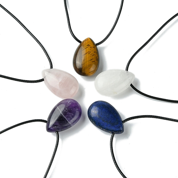 

PandaHall Natural & Synthetic Gemstone Pendant Necklaces, with Wax Cord, Teardrop, 14.17~27.95 inch(36~71cm) Mixed Stone Teardrop