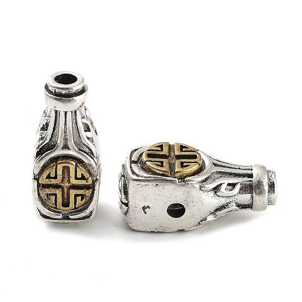 

PandaHall Brass 3 Hole Guru Beads, T-Drilled Beads, Barrel with Longevity Pattern, Antique Silver & Antique Golden, 17.5x8.5x8mm, Hole...