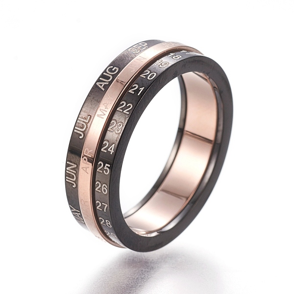 

PandaHall 304 Stainless Steel Finger Rings, Spinner Rings, with Month and Date, Gunmetal & Rose Gold, Size 6~9, 16~19mm 304 Stainless Steel