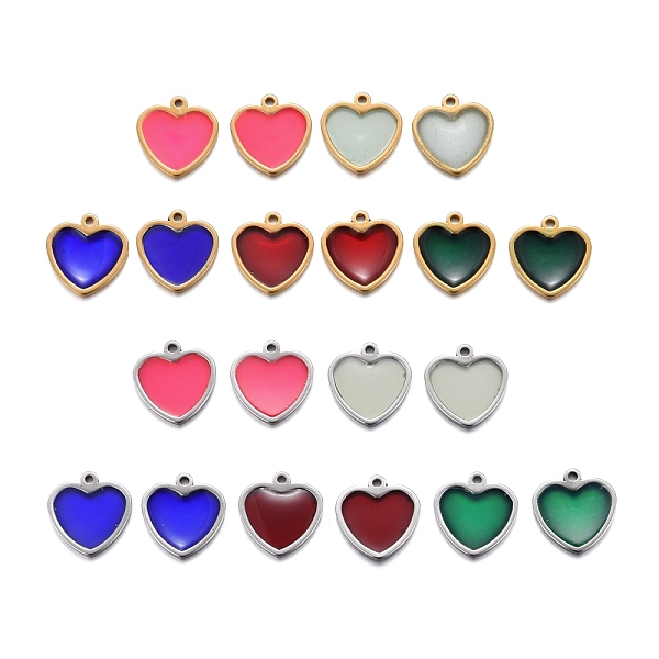

PandaHall 20Pcs 2 Style 201 Stainless Steel Pendants, Heart, Platinum & Golden, 12x12x1.5mm, Hole: 1.2mm Stainless Steel+Resin Heart