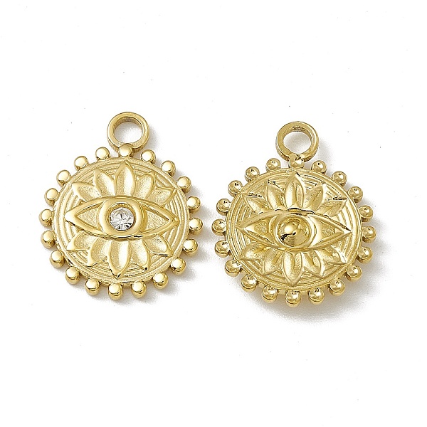 

PandaHall Vacuum Plating 201 Stainless Steel Pendants, with Rhinestone, Flower with Eye Charm, Real 18K Gold Plated, 18.5x15x2.5mm, Hole..., Clear
