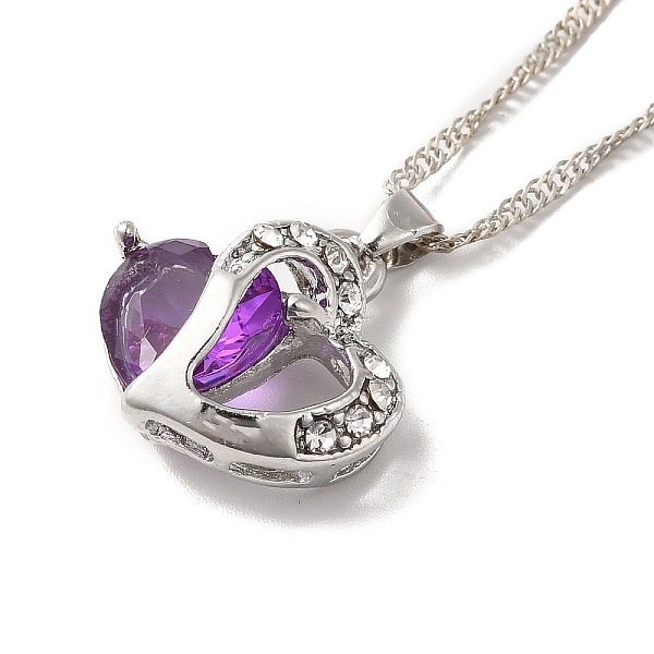 

PandaHall Resin Heart Pendant Necklace with Singapore Chains, Platinum Zinc Alloy Jewelry for Women, Dark Violet, 9.06 inch(23cm) Resin