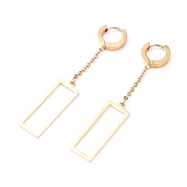 

PandaHall 304 Stainless Steel Dangle Hoop Earrings, Geometric Earrings, with Cable Chains and Ear Nuts, Rectangle, Golden, 69mm, Pin: 0.8mm...