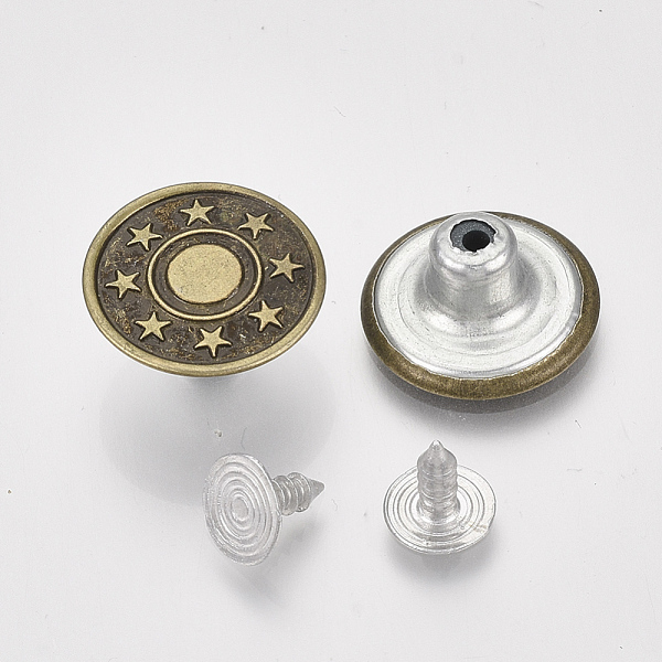 

PandaHall Iron Button Pins for Jeans, Garment Accessories, Flat Round with Star Pattern, Antique Bronze, 17x7.5mm, Hole: 1.8mm, Pin: 7.5x8mm...