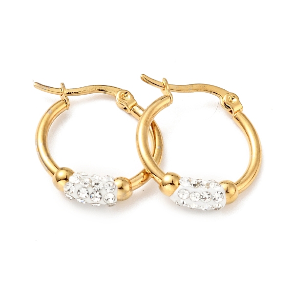 

PandaHall Crystal Rhinestone Tube Beaded Hoop Earrings, Vacuum Plating 201 Stainless Steel with 304 Stainless Steel Pins for Women, Golden..., Clear