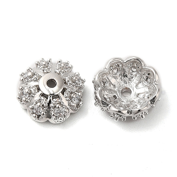

PandaHall Brass Micro Pave Cubic Zirconia Bead Cap, Multi-Petal, Platinum, 11x4mm, Hole: 1.2mm Brass+Cubic Zirconia Clear