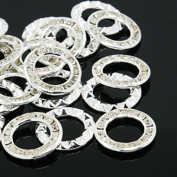 

PandaHall Brass Rhinestone Linking Rings, Ring, Silver, 16x2.5mm, Hole: 10mm Brass+Rhinestone Ring Clear