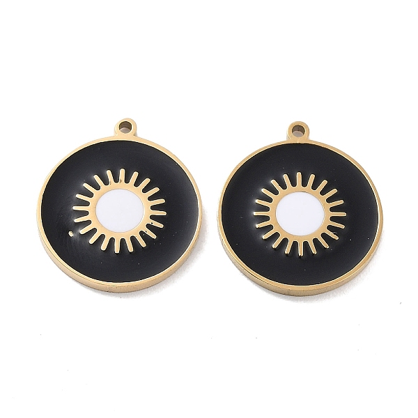 

PandaHall Ion Plating(IP) 304 Stainless Steel Pendants, with Enamel, Flat Round Charm, Golden, Black, 17x15x1.5mm, Hole: 1mm Stainless...
