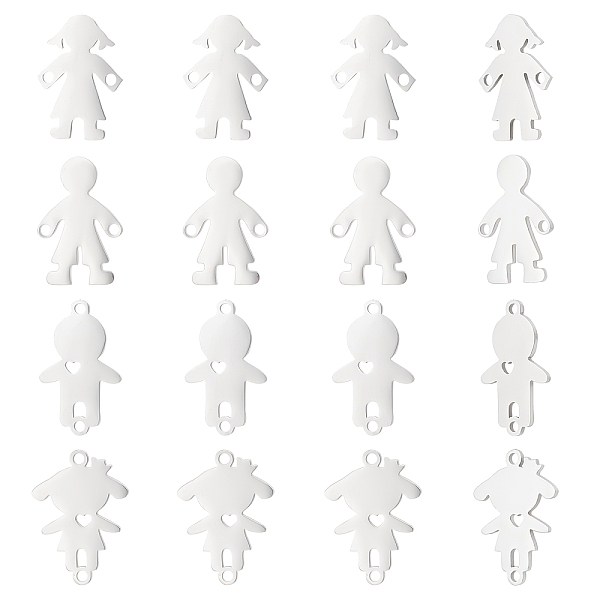 

PandaHall Unicraftale 16Pcs 4 Style 201 Stainless Steel Connector Charms, Laser Cut, Boy & Girl Silhouette, Stainless Steel Color...