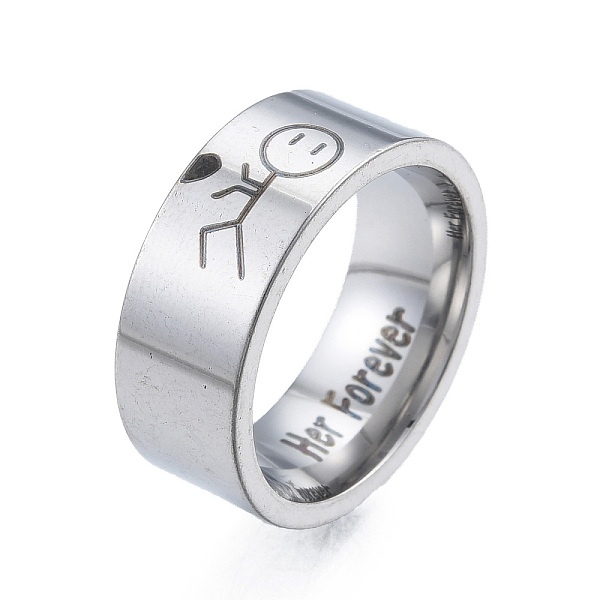 

PandaHall 201 Stainless Steel Boy with Heart Finger Ring, Word Her Forever Promise Ring for Men, Stainless Steel Color, Inner Diameter: 17mm...